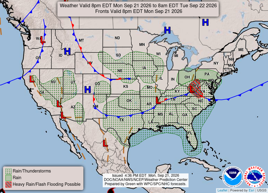 NOAA Weather Prediction Center national forecast for today