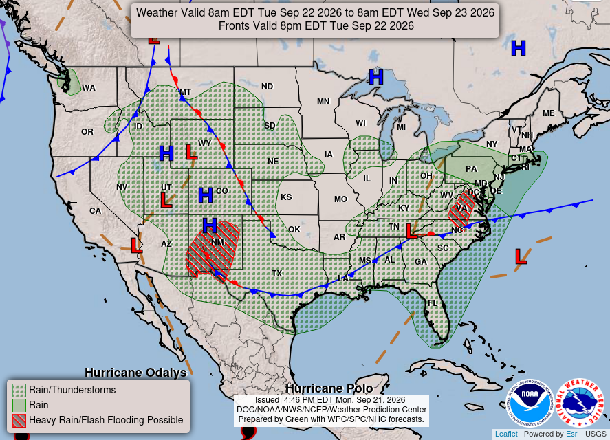 NOAA Weather Prediction Center national forecast for tomorrow